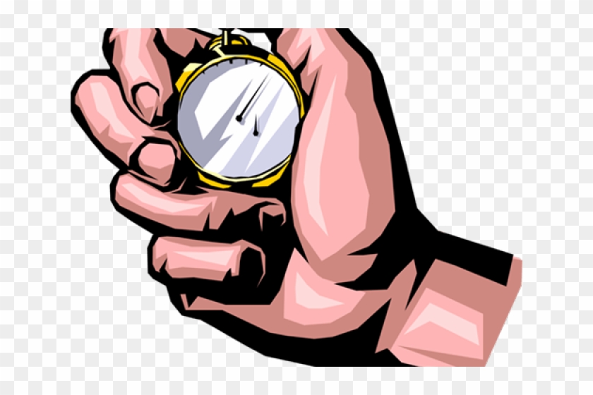 Original illustration of a hand holding a stopwatch